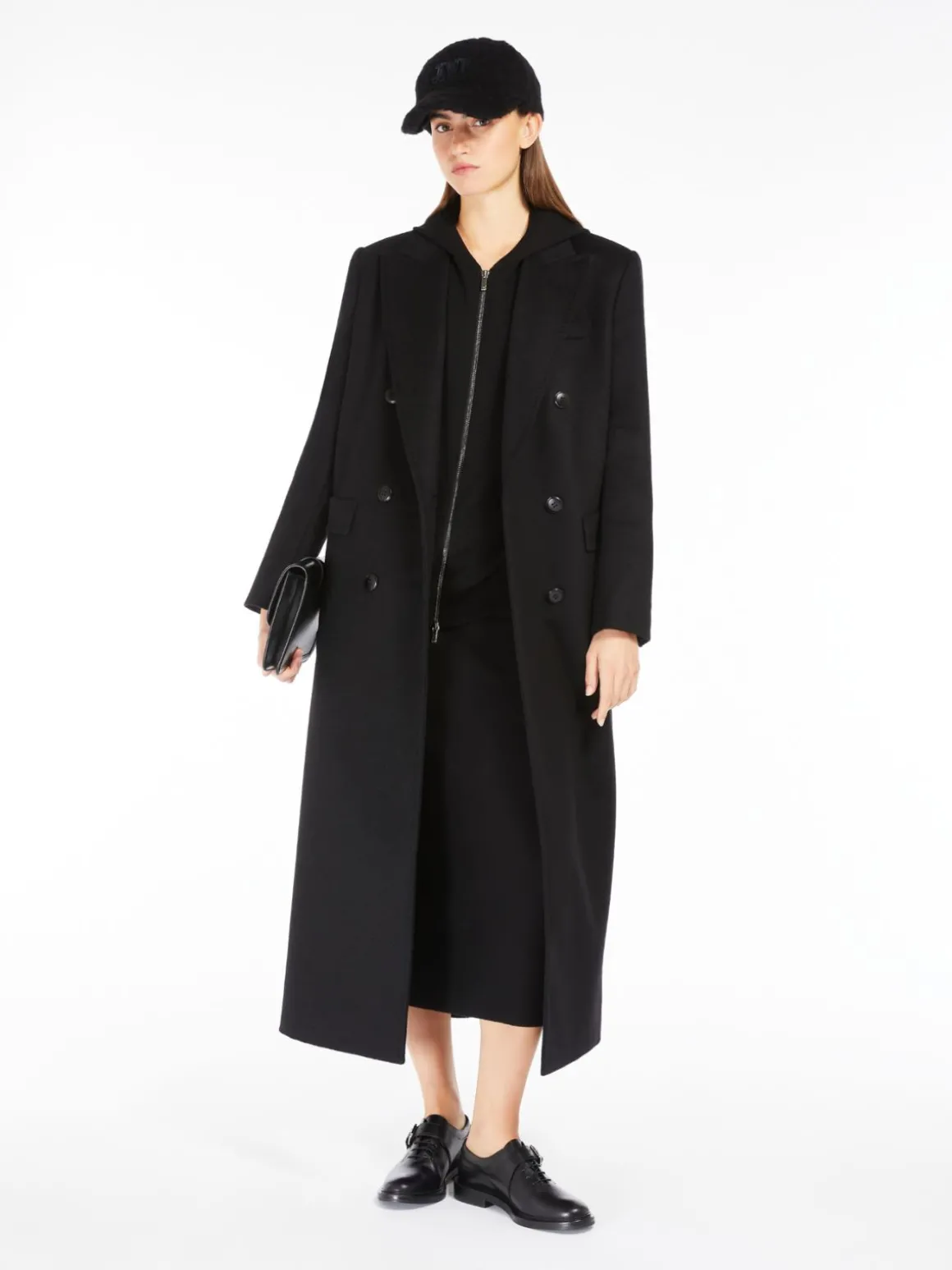 Long, double-breasted wool coat