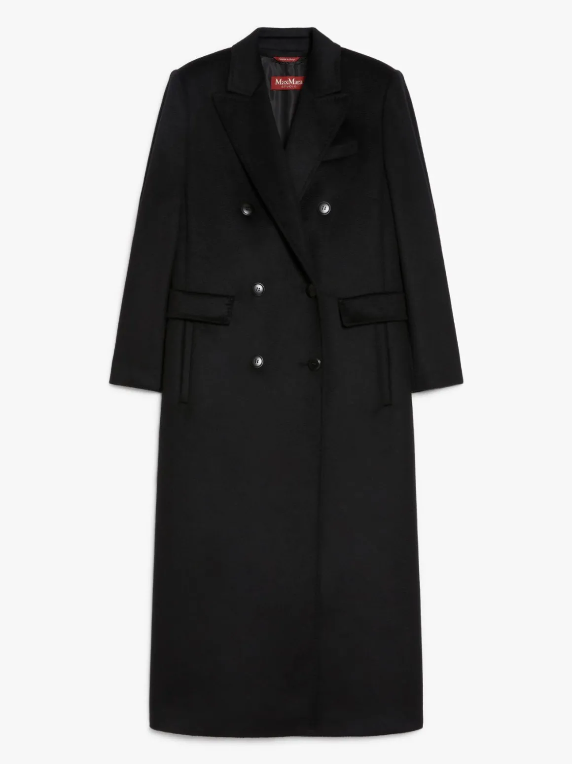 Long, double-breasted wool coat