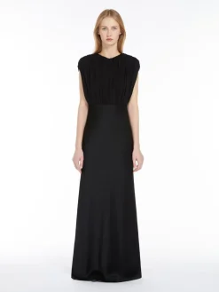 Long dress in georgette and reverse satin