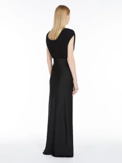 Long dress in georgette and reverse satin