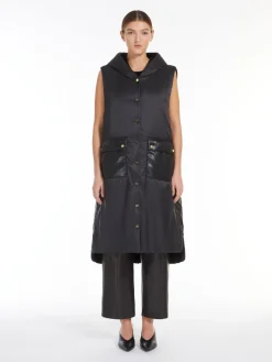 Long reversible gilet in water-repellent fabric