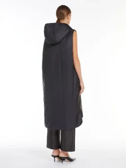 Long reversible gilet in water-repellent fabric