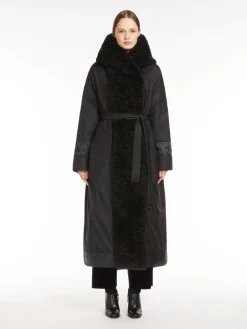 Long robe coat in water-repellent satin