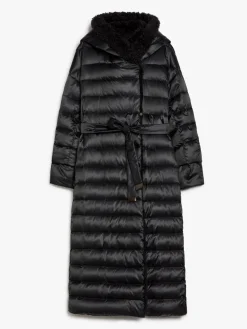 Long robe coat in water-repellent satin