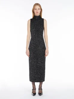 Long, viscose-yarn sequin dress