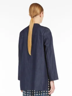 Mandarin-collar denim shirt