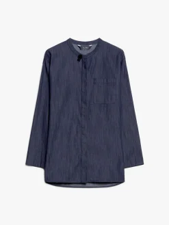 Mandarin-collar denim shirt