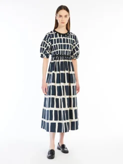 Midi dress in printed poplin