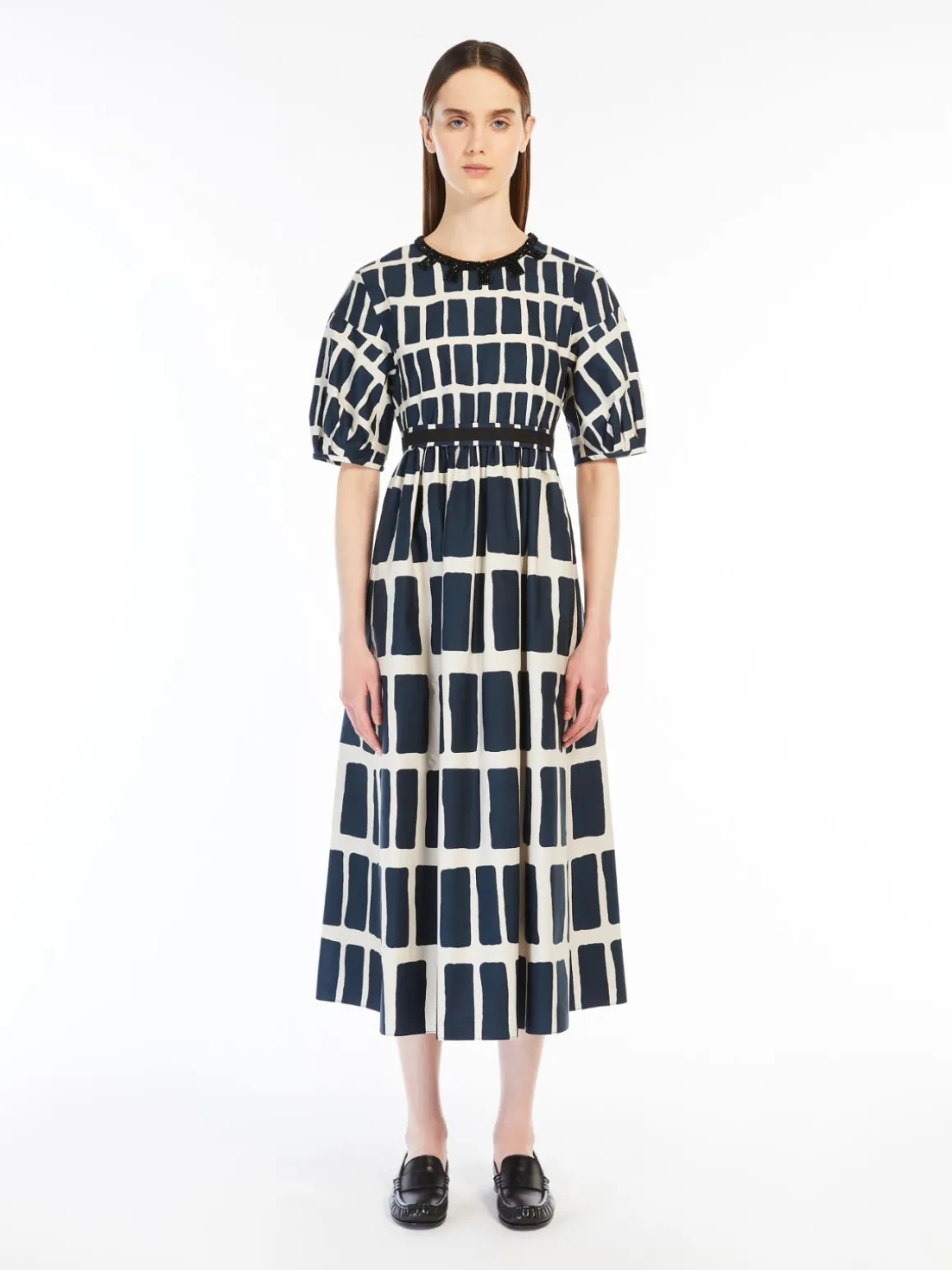 Midi dress in printed poplin