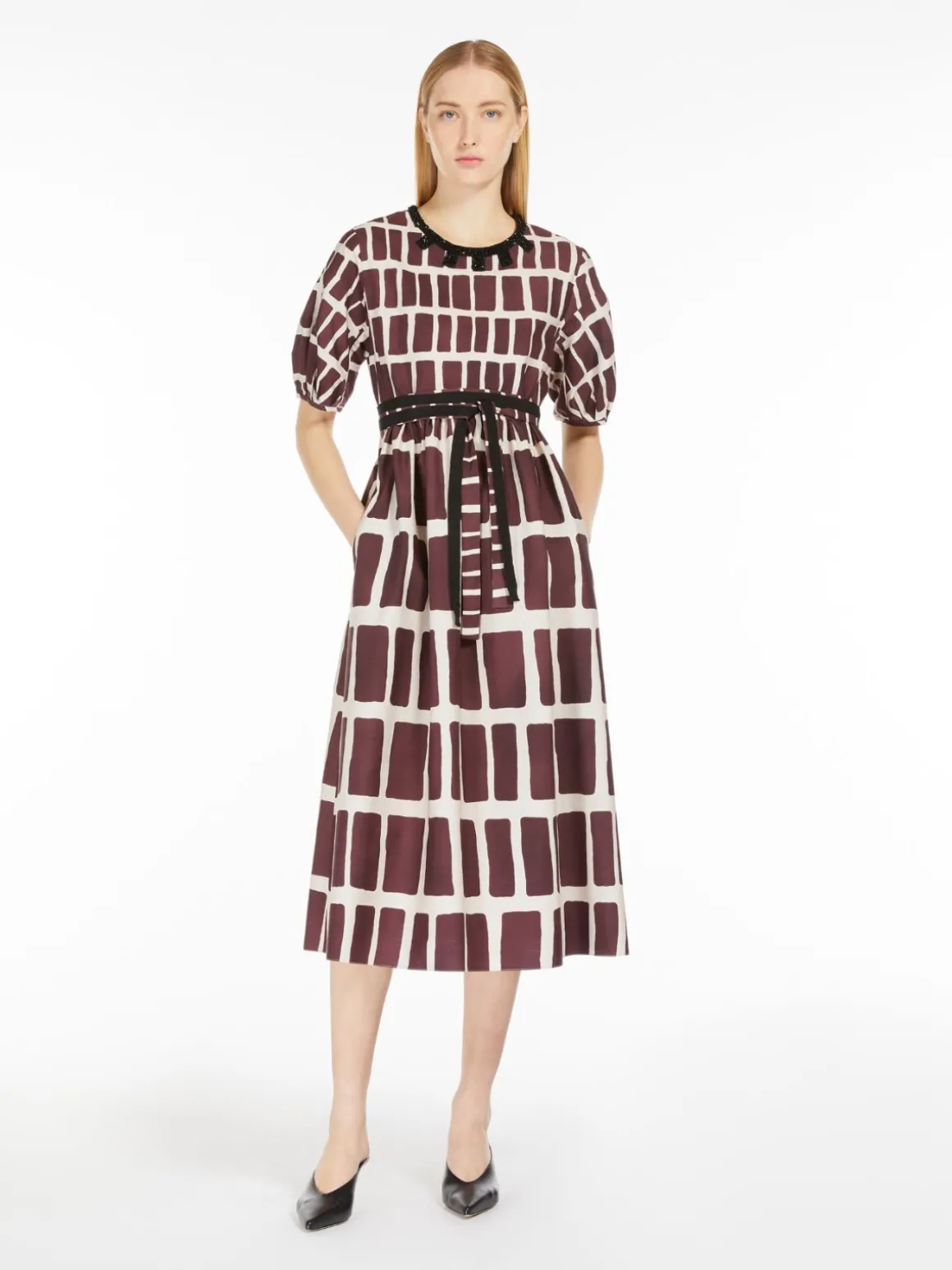 Midi dress in printed poplin