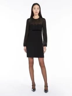 Minidress in sablé and silk georgette