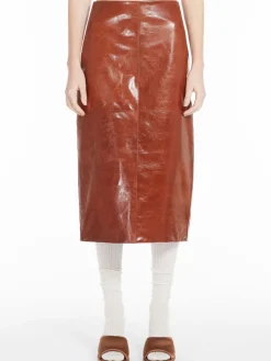 Nappa-leather midi skirt