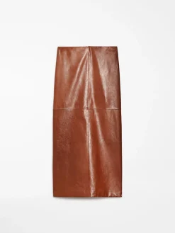 Nappa-leather midi skirt