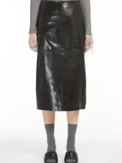 Nappa-leather midi skirt
