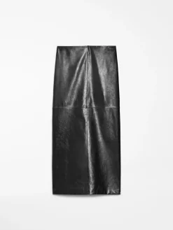 Nappa-leather midi skirt
