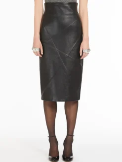 Nappa-leather midi skirt