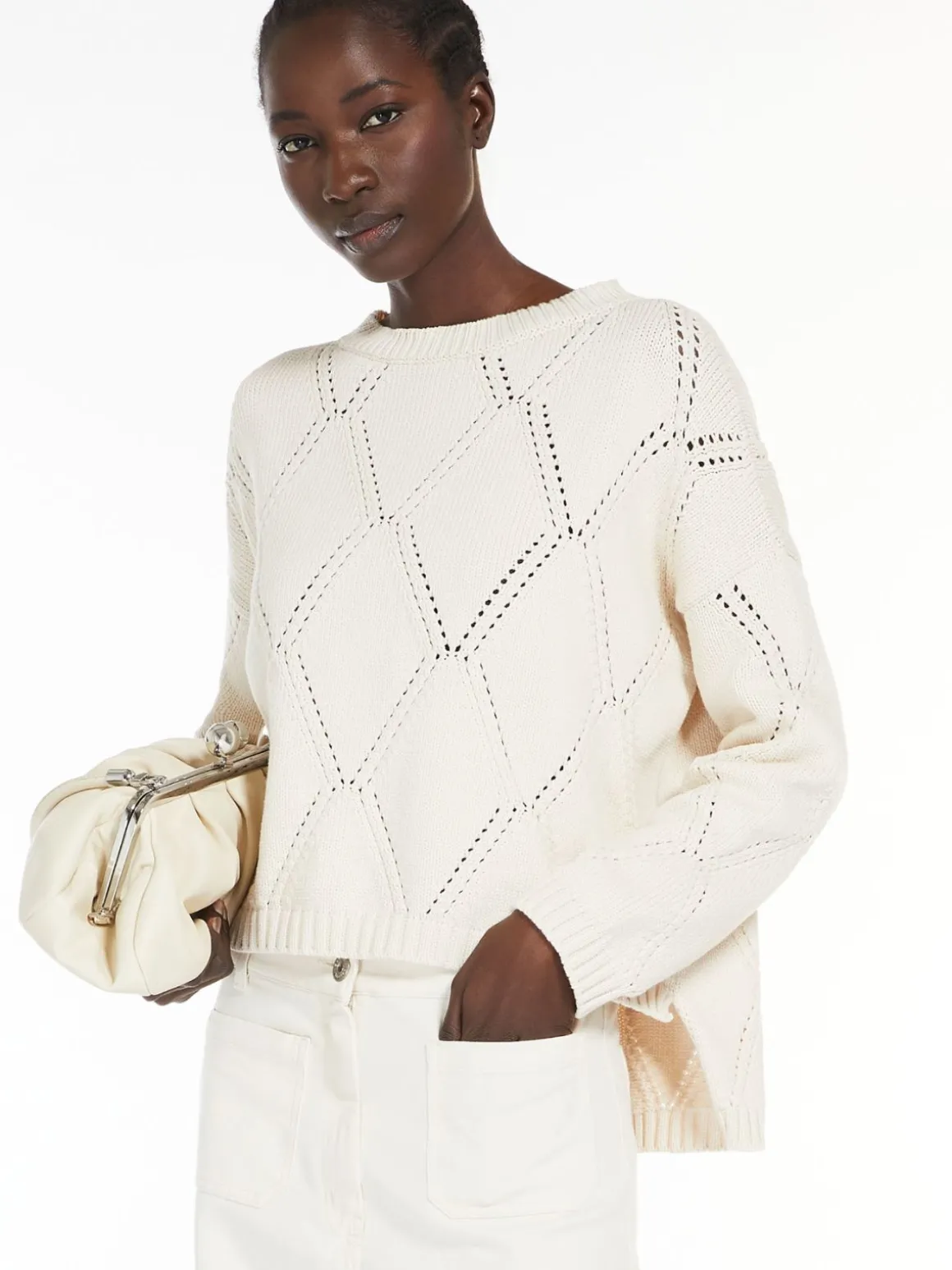 Oversized diamond-knit cotton sweater