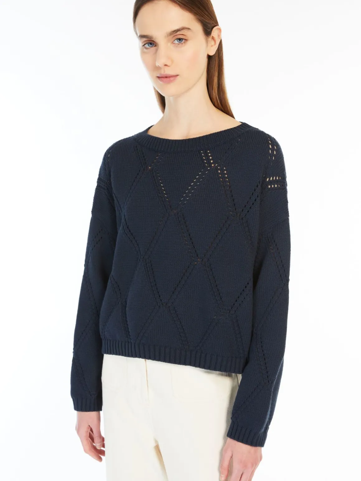 Oversized diamond-knit cotton sweater