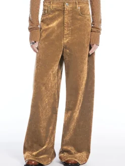 Oversized 5-pocket flocked denim jeans