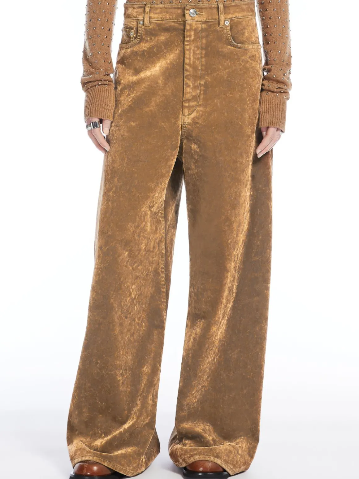 Oversized 5-pocket flocked denim jeans