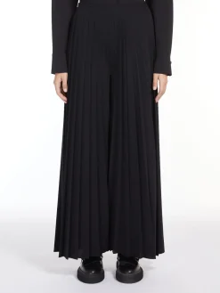 Pleated jersey A-line trousers