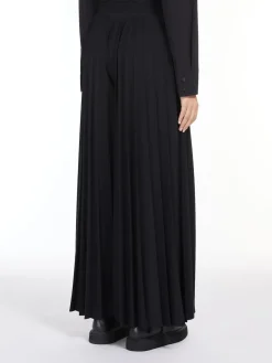 Pleated jersey A-line trousers