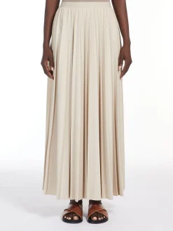 Pleated jersey long skirt