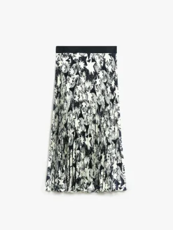 Pleated printed twill skirt