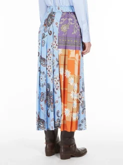 Pleated printed twill skirt