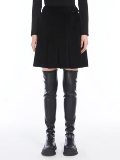 Pleated velvet mini skirt
