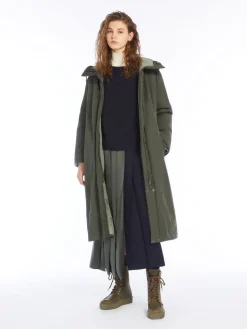 Pleated wool and satin skirt
