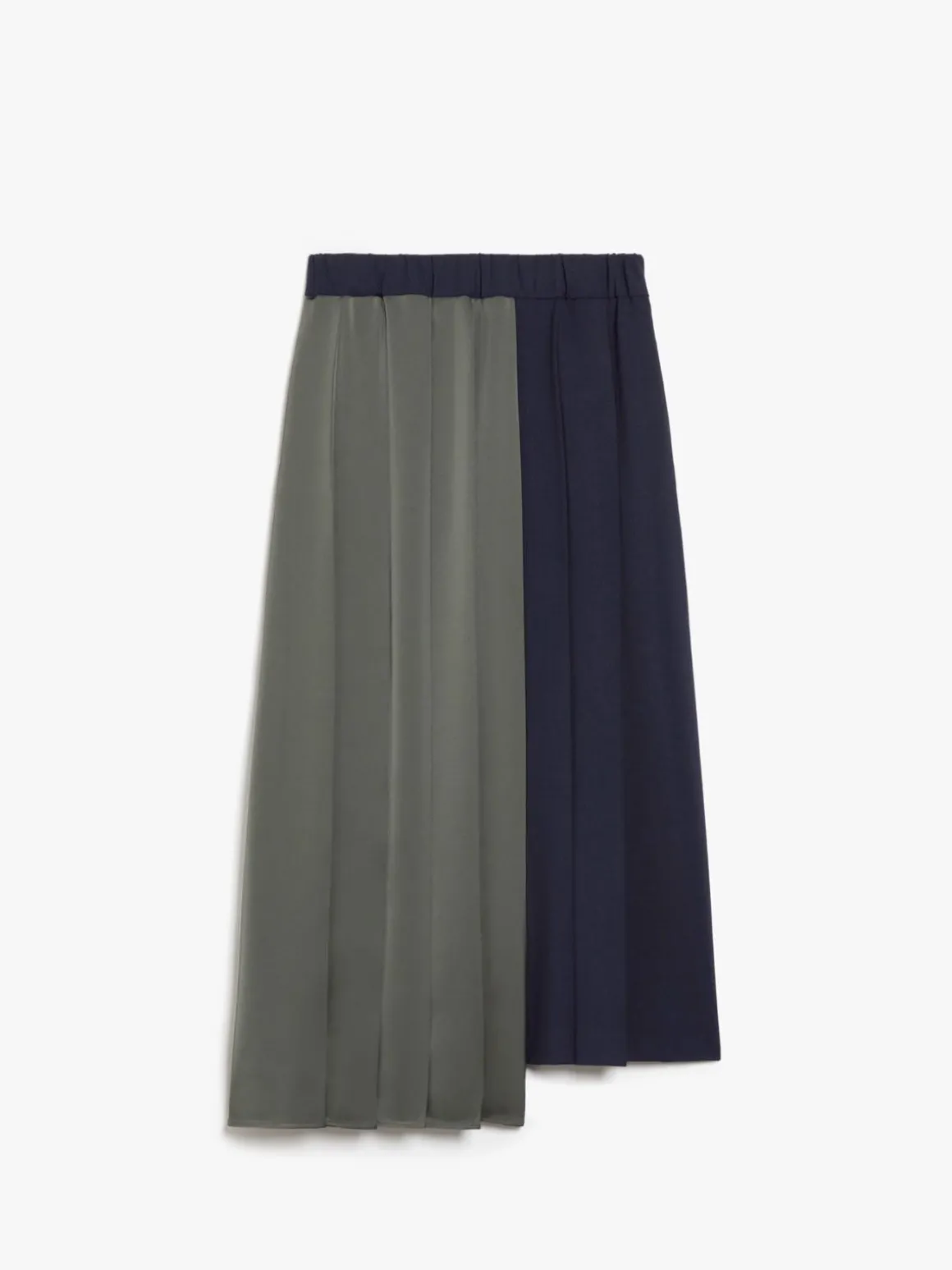 Pleated wool and satin skirt