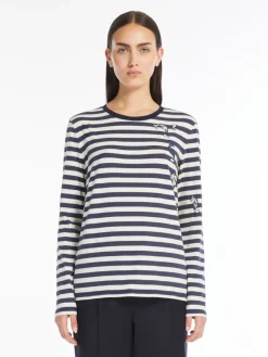 Print and embroidery-adorned cotton T-shirt