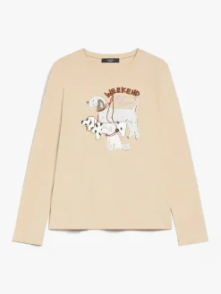 Print and embroidery-adorned cotton T-shirt
