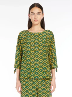 Printed crepe de chine blouse