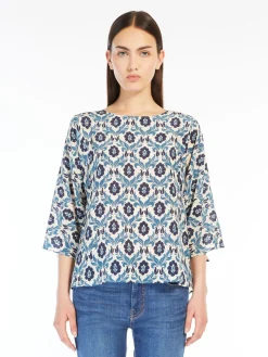 Printed crepe de chine blouse