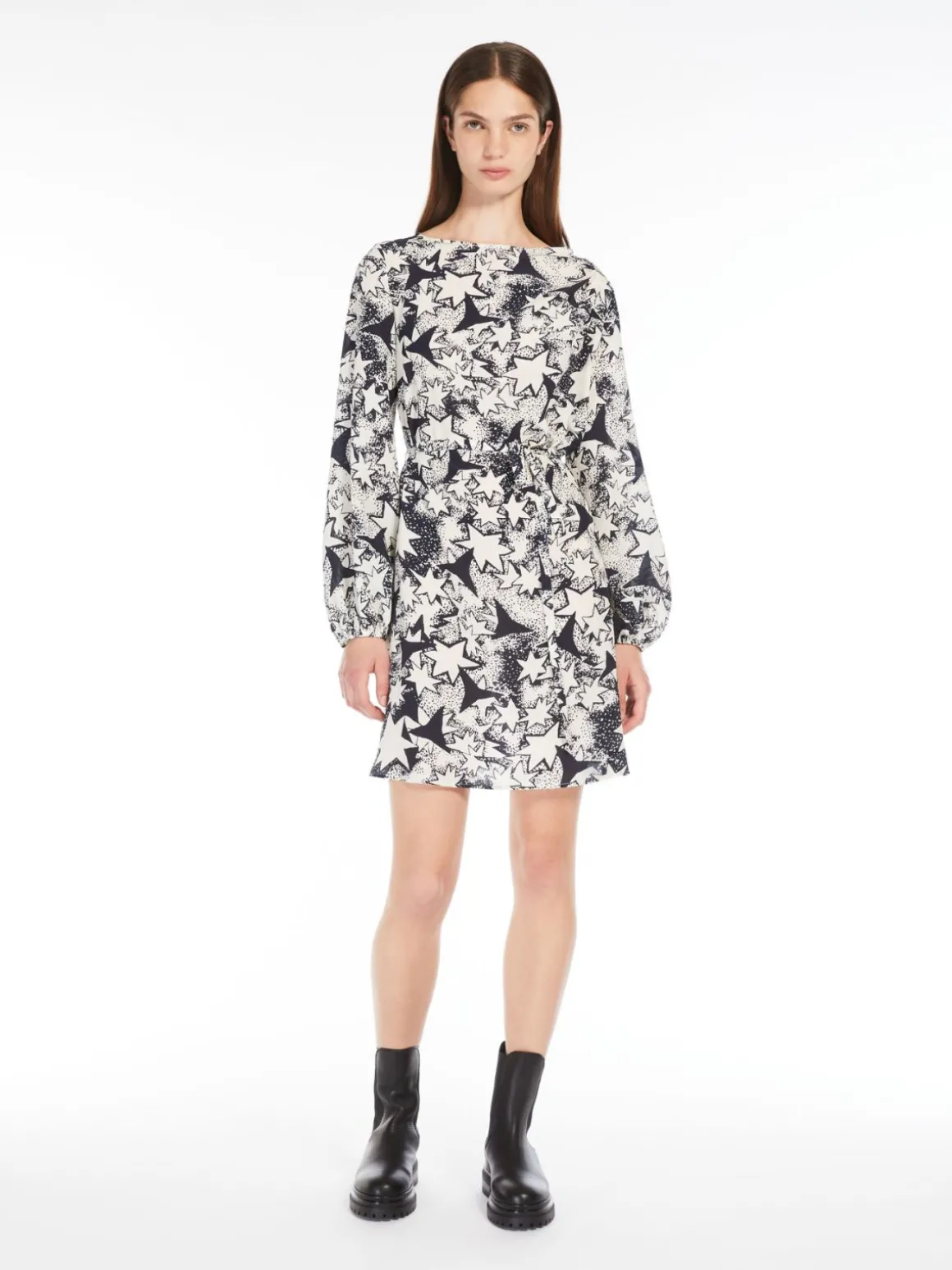 Printed crepe de chine dress