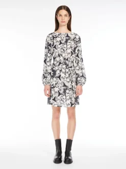 Printed crepe de chine dress