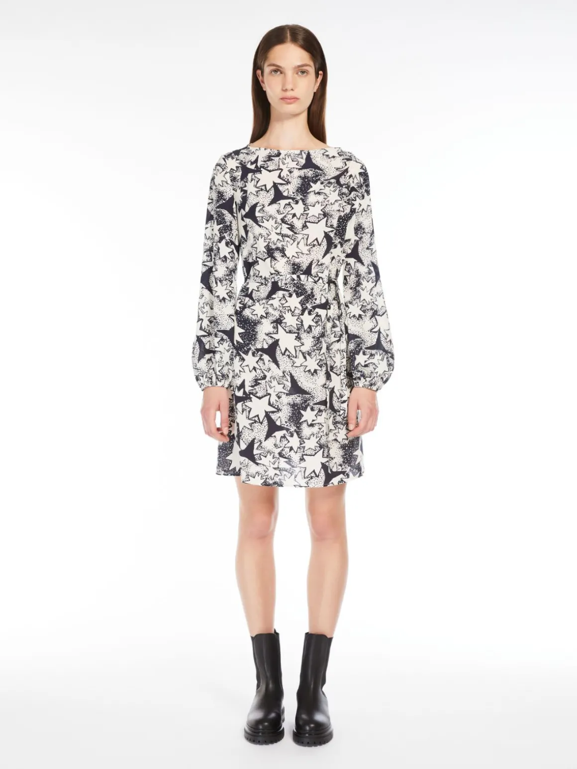 Printed crepe de chine dress
