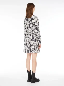 Printed crepe de chine dress