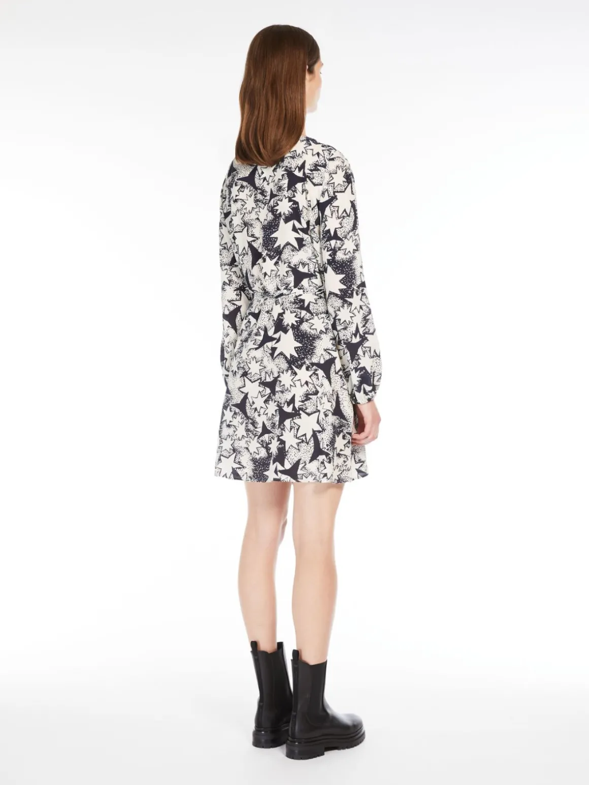Printed crepe de chine dress