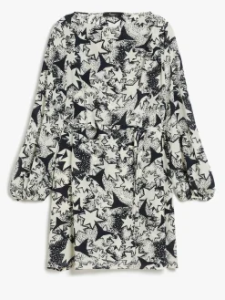 Printed crepe de chine dress