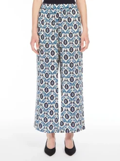 Printed silk cropped trousers