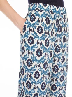Printed silk cropped trousers