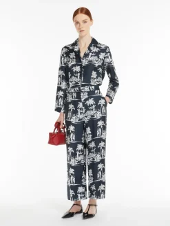 Printed silk cropped trousers