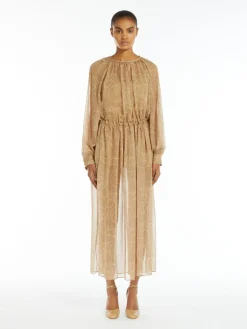 Printed silk dress with drawstring