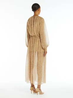 Printed silk dress with drawstring