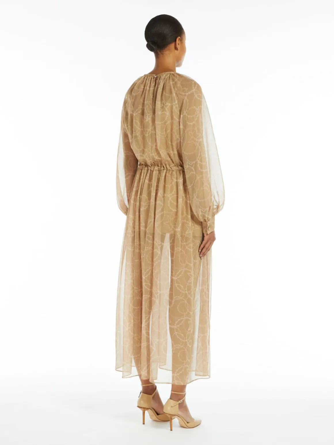 Printed silk dress with drawstring