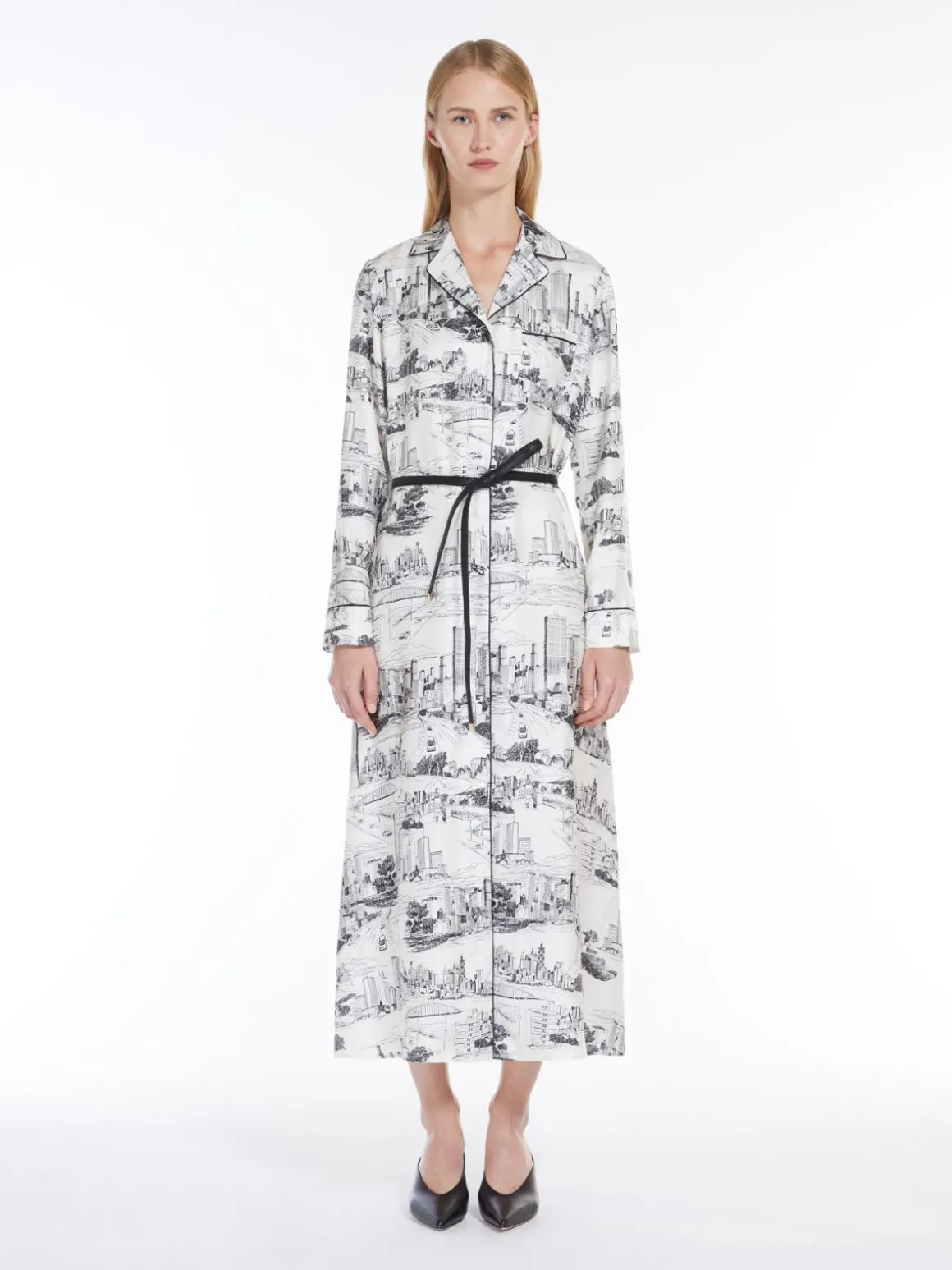 Printed silk duster dress