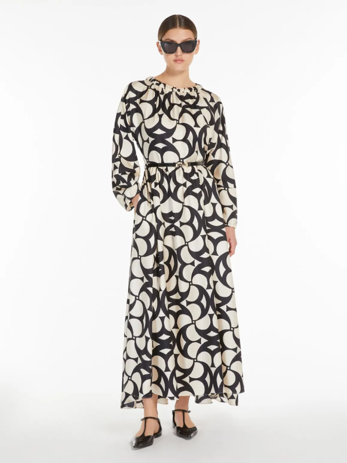 Printed silk flared dress